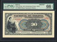 Bolivia Banco Nacional de Bolivia 20 Bolivianos 1910 Pick S217fp Front Proof PMG Gem Uncirculated 66 EPQ. 5 POCs.

HID09801242017