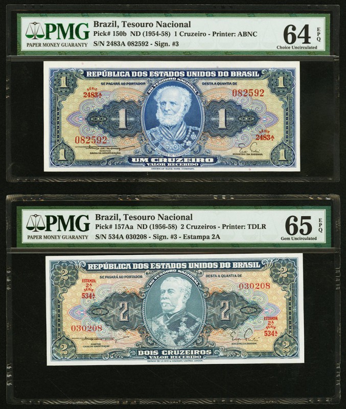 Brazil Group Lot of 5 PMG Graded Examples. PMG Gem Uncirculated 66 EPQ (2); Gem ...