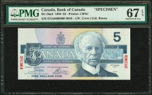 Canada Bank of Canada $5 1986 BC-56aS Specimen PMG Superb Gem Unc 67 EPQ. 

HID09801242017