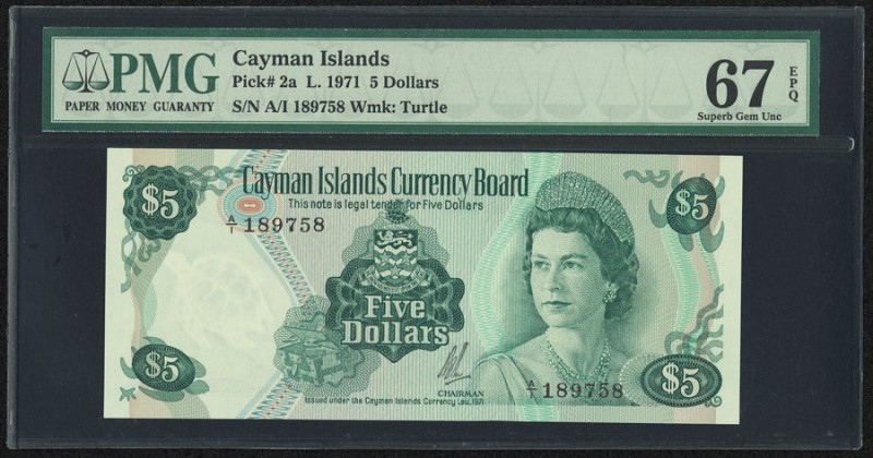 Cayman Islands Currency Board 5 Dollars 1971 (ND 1972) Pick 2a PMG Superb Gem Un...