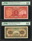 China Bank of Communications 10; 5 Yuan 1935; 1941 Pick 155; 157 S/M#C126-243 Two Examples PMG Choice About Unc 58 EPQ; Choice Uncirculated 64. Pick 1...