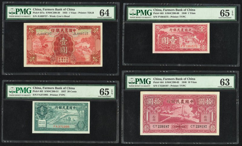 China Farmers Bank of China Lot Of Four PMG Graded Examples. 1 Yuan 1935 Pick 45...