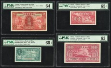 China Farmers Bank of China Lot Of Four PMG Graded Examples. 1 Yuan 1935 Pick 457A PMG Choice Uncirculated 64 EPQ. 20 Cents 1937 Pick 462 PMG Gem Unci...