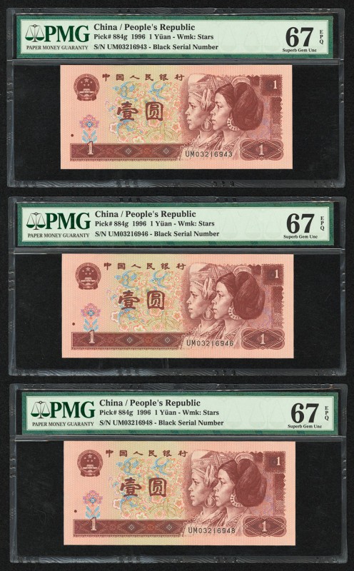 China People's Bank of China 1 Yuan 1996 Pick 884g Three Examples PMG Superb Gem...