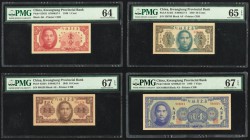 China Kwangtung Provincial Bank Lot Of Eight Examples. 1 Cent 1949 Pick S2452 S/M#K57-1 PMG Choice Uncirculated 64. 10 Cents 1949 Pick S2454 PMG Super...