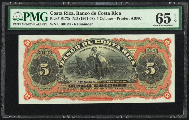 Costa Rica Banco de Costa Rica 5 Colones ND (1901-08) Pick S173r Remainder PMG G...