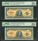 Cuba Banco Nacional de Cuba 50 Pesos 1960 Pick 81c Two Consecutive Examples PMG Choice About Unc 58 EPQ; About Uncirculated 53 EPQ. 

HID09801242017