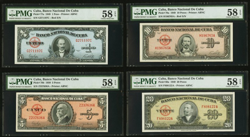 Cuba Denomination Lot of 8 Examples, All Graded PMG Choice About Unc 58 EPQ. Pic...