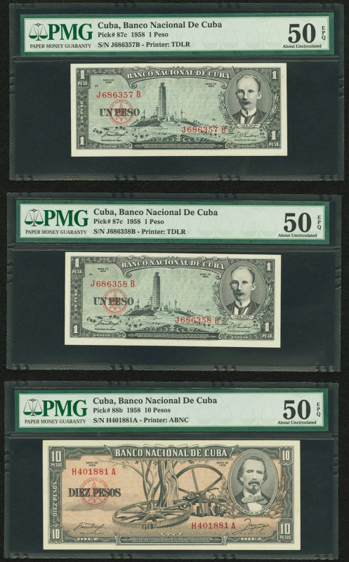 Cuba Banco Nacional de Cuba Lot Of Six Examples. 1 peso 1958 Pick 87c Two Exampl...