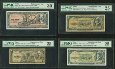 Cuba Banco Nacional de Cuba 10; 1; 5; 5 pesos 1960; 1959; 1958; 1960 Pick 88c*; 90*; 91a*; 91c* Four Replacement Examples PMG Very Fine 30; Very Fine ...