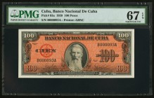 Cuba Banco Nacional de Cuba 100 Pesos 1959 Pick 93a PMG Superb Gem Unc 67 EPQ. 

HID09801242017