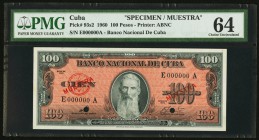 Cuba Banco Nacional de Cuba 100 Pesos 1960 Pick 93s2 Specimen PMG Choice Uncirculated 64. Two POCs.

HID09801242017