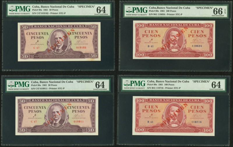 Cuba Banco Nacional de Cuba 50 Pesos 1961 Pick 98s Two Specimen Examples PMG Cho...