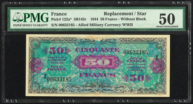 France Allied Military Currency 50 Francs 1944 Pick 122a* Replacement PMG About ...