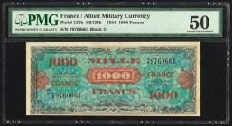 France Allied Military Currency 1000 Francs 1944 Pick 125b PMG About Uncirculated 50. 

HID09801242017