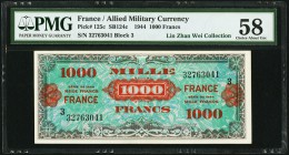 France Allied Military Currency 1000 Francs 1944 Pick 125c PMG Choice About Unc 58. 

HID09801242017