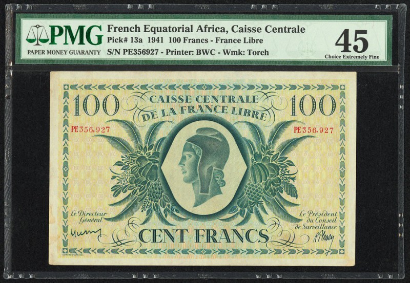French Equatorial Africa Caisse Centrale de la France Libre 100 Francs 1941 Pick...