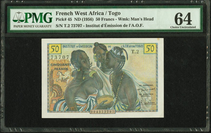 French West Africa Institut d'Emission de l'AOF et du Togo 50 Francs ND (1956) P...
