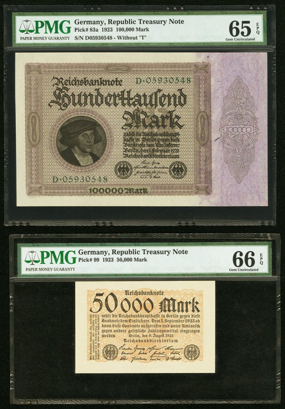 Germany Republic Treasury Note 100,000; 50,000; 50 Millionen; 500 Millionen Mark...
