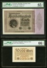 Germany Republic Treasury Note 100,000; 50,000; 50 Millionen; 500 Millionen Mark 1923 Pick 83a; 99; 109a; 110d Four Examples PMG Gem Uncirculated 65 E...