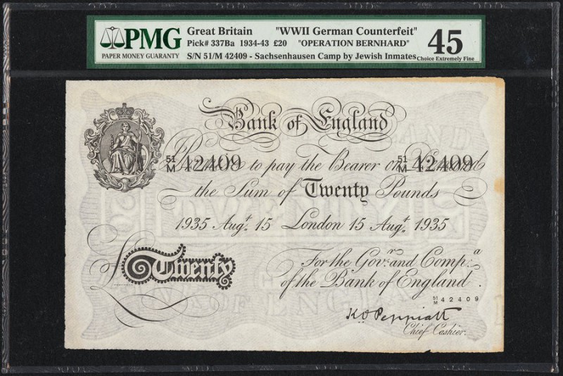 Great Britain Bank of England 20 Pounds 15.8.1935 Pick 337Ba "Operation Bernhard...