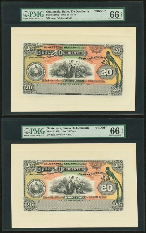 Guatemala Banco de Occidente 20 Pesos 18xx Pick S186fp Two Proof Examples PMG Ge...
