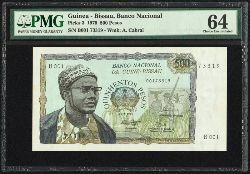 Guinea Banco Nacional da Guine-Bissau 500 Pesos 1975 Pick 3 PMG Choice Uncircula...