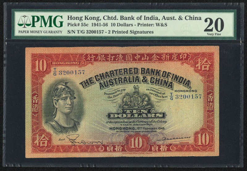 Hong Kong Chtd. Bank of India, Australia & China 10 Dollars 12.2.1948 Pick 55c P...