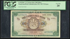 Hong Kong Chartered Bank 100 Dollars ND (1961-70) Pick 71b KNB47c PCGS Very Fine 20. 

HID09801242017