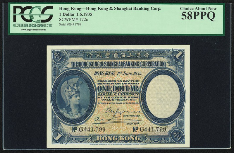 Hong Kong Hongkong & Shanghai Banking Corp. 1 Dollar 1.6.1935 Pick 172c PCGS Cho...