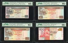 Hong Kong Hongkong & Shanghai Banking Corp. Ltd. Lot Of Four Examples. 20 Dollars 1998-2002 Pick 201d KNB87 PMG Choice Uncirculated 64 EPQ. 500 Dollar...