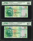 Hong Kong Hongkong & Shanghai Banking Corp. Ltd. 50 Dollars 1.1.2007; 1.1.2008 Pick 208d* KNB94i; 208e* KNB94k Two Replacement Examples PMG Gem Uncirc...