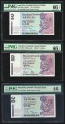 Hong Kong Standard Chartered Bank 50 Dollars Group Lot of Six PMG Graded Notes. 1.1.1993 Pick 286a PMG Gem Uncirculated 66 EPQ; 1.7.1997 Pick 286b PMG...