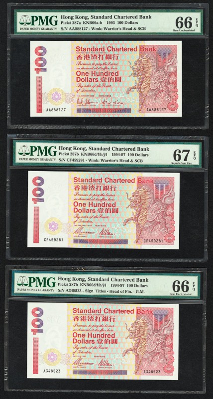 Hong Kong Standard Chartered Bank 100 Dollars 1993 Pick 287a KNB66 Three Example...
