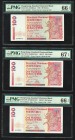 Hong Kong Standard Chartered Bank 100 Dollars 1993 Pick 287a KNB66 Three Examples PMG Gem Uncirculated 66 EPQ (2); Superb Gem Unc 67 EPQ. 

HID0980124...