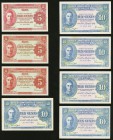 Malaya Board of Commissioners of Currency 5 Cents (3); 10 Cents (5) 1.7.1941 (1945) Pick 7a; 7b (2); 9a (5) Very Fine or better. 

HID09801242017