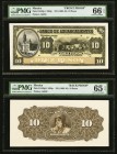 Mexico Banco De Aguascalientes 10 Pesos ND (1902-10) Pick S102p M52p Face and Back Proofs PMG Graded Gem Uncirculated 66 EPQ; Gem Uncirculated 65 EPQ....