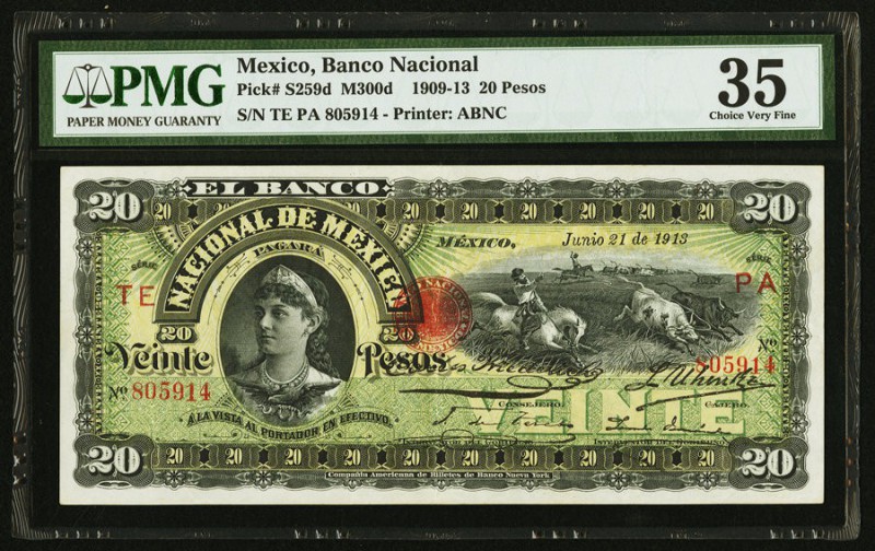 Mexico Banco Nacional de Mexico 20 Pesos 21.6.1913 Pick S259d M300d PMG Choice V...