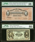 Mexico Estado de Chihuahua 20 Pesos D. 1915 Pick S537b M926f/h PMG Choice About Unc 58; Estado De Sonora 25; 50 Centavos 1.1.1915 Pick S1069 M3819a; S...