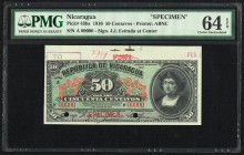Nicaragua Republica Nicaragua 50 Centavos 19.1.1910 Pick 43bs Specimen PMG Choice Uncirculated 64 EPQ. Two POCs; printer's annotations; stamps.

HID09...