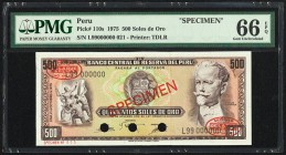 Peru Banco Central de Reserva 500 Soles de Oro 1975 Pick 110s Specimen PMG Gem Uncirculated 66 EPQ. Three POCs.

HID09801242017
