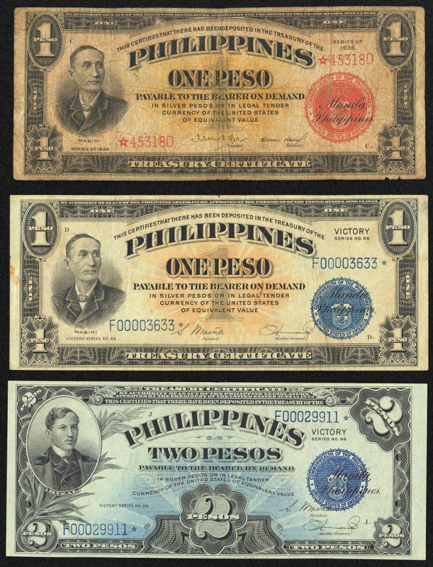Philippines Treasury Certificate 1 Peso 1936 Pick 81* Replacement Very Good; Vic...