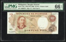 Philippines Bangko Sentral 10 Piso 1949 (ND 1969) Pick 144a PMG Gem Uncirculated 66 EPQ. 

HID09801242017