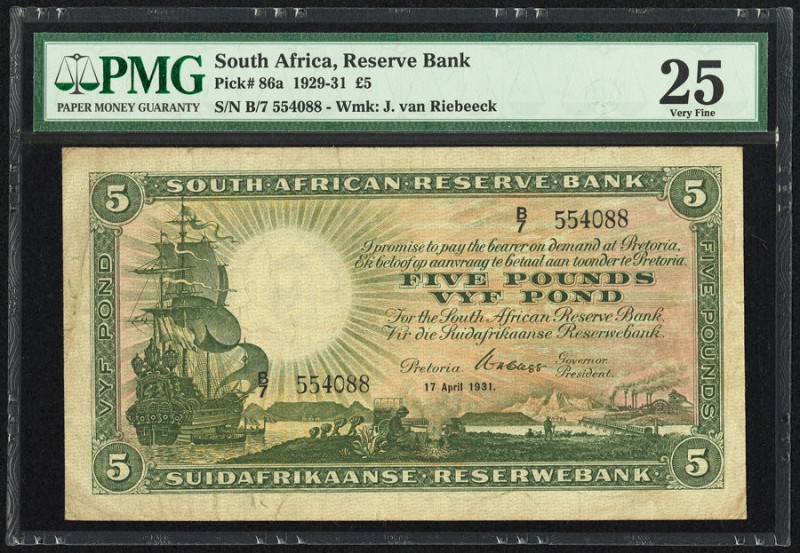 South Africa South African Reserve Bank 5 Pounds 17.4.1931 Pick 86a PMG Very Fin...