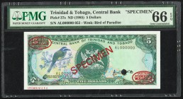 Trinidad And Tobago Central Bank 5 Dollars ND (1985) Pick 37s Specimen PMG Gem Uncirculated 66 EPQ. One POC.

HID09801242017