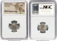 Septimius Severus (AD 193-211). AR denarius (18mm, 1h). NGC AU. Rome, AD 200-210. SEVERVS-PIVS AVG, laureate head of Septimius Severus right / FVNDAT-...