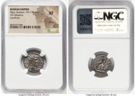Septimius Severus (AD 193-211). AR denarius (18mm, 1h). NGC XF, scratch. Laodicea ad Mare, AD 198. L SEP SEVERVS PER-AVG P M IMP XI, laureate head of ...