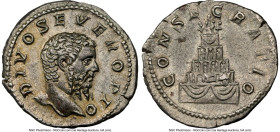 Divus Septimius Severus (AD 193-211). AR denarius (19mm, 3.31 gm, 6h). NGC XF 5/5 - 4/5. Rome, AD 211(?). DIVO SEVERO PIO, bare head of Divus Septimiu...