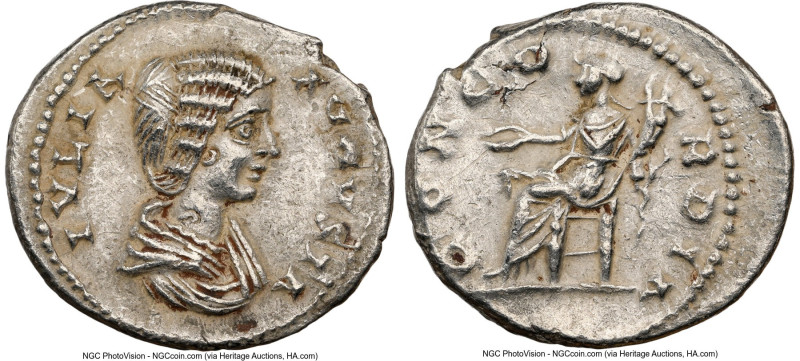 Julia Domna (AD 193-217). AR denarius (20mm, 3.87 gm, 12h). NGC AU 5/5 - 3/5, br...