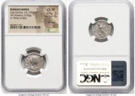 Julia Domna (AD 193-217). AR denarius (18mm, 3.02 gm, 5h). NGC Choice XF 3/5 - 4/5, flan flaw. Rome, AD 196-211. IVLIA-AVGVSTA, draped bust of Julia D...
